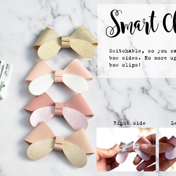 Girls' Non-Slip Fully Lined Alligator Faux Leather Bow Hair Clips (Set of 4-Zoe) - Picture 5 of 5